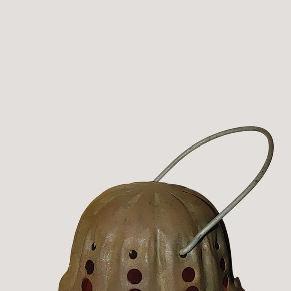 Antique Ice Skating Handheld Red Glass Metal Lantern Lamp Rustic Patina Small - Picture 8 of 13